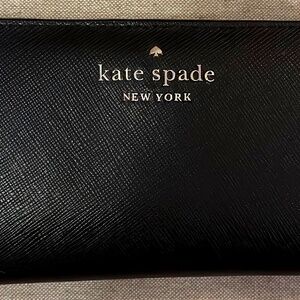 Kate Spade Black Wallet with Many CC Slots Gold Emblem
